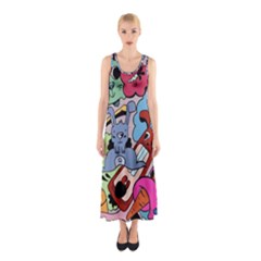 Graffiti Monster Street Theme Sleeveless Maxi Dress by Bedest