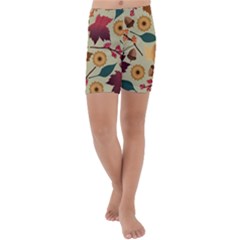Autumn Leaves Colours Season Kids  Lightweight Velour Capri Yoga Leggings by Ravend