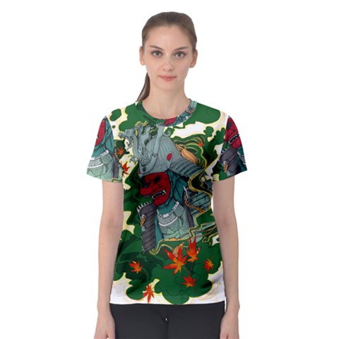 Armor Japan Maple Leaves Samurai Mask Cut Women s Sport Mesh T-shirt by Ndabl3x