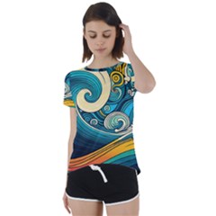 Waves Ocean Sea Abstract Whimsical Abstract Art 3 Short Sleeve Open Back T-shirt by Ndabl3x