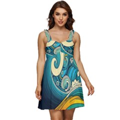 Waves Ocean Sea Abstract Whimsical Abstract Art 3 Ruffle Strap Babydoll Chiffon Dress by Ndabl3x