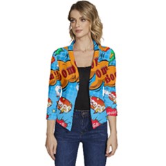 Comical Words Animals Comic Omics Crazy Graffiti Women s Casual 3/4 Sleeve Spring Jacket by Bedest