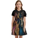 Schwarz pferde muster Kids  Bow Tie Puff Sleeve Dress View1