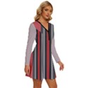 Rosa Grau Streifen Long Sleeve Deep V Mini Dress  View3