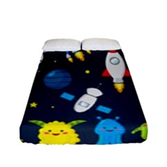 Big Set Cute Astronauts Space Planets Stars Aliens Rockets Ufo Constellations Satellite Moon Rover V Fitted Sheet (full/ Double Size) by Bedest