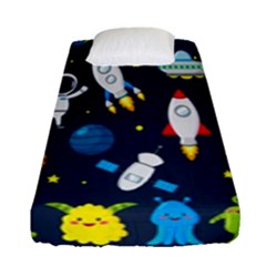 Big Set Cute Astronauts Space Planets Stars Aliens Rockets Ufo Constellations Satellite Moon Rover V Fitted Sheet (single Size) by Bedest