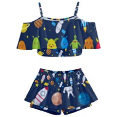 Big Set Cute Astronauts Space Planets Stars Aliens Rockets Ufo Constellations Satellite Moon Rover V Kids  Off Shoulder Skirt Bikini by Bedest