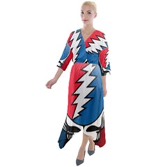 Grateful Dead Big Skull Quarter Sleeve Wrap Front Maxi Dress by Bedest