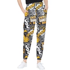 Boom Bang Art Crazy Drawing Graffiti Hello Retro Sayings Yellow Women s Tapered Pants by Bedest