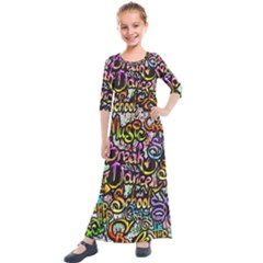 Graffiti Word Seamless Pattern Kids  Quarter Sleeve Maxi Dress by Bedest