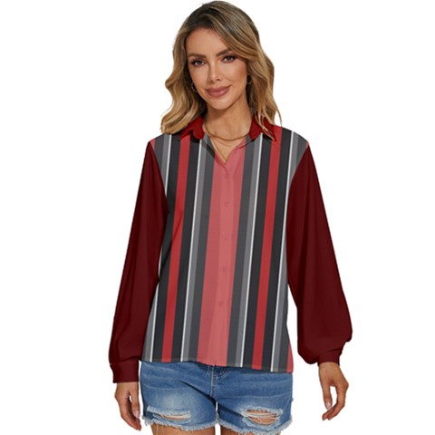 Dunkelrot4 Rosa Grau Streifen Dunkelrot3 Women s Long Sleeve Button Up Shirt by 2607694c