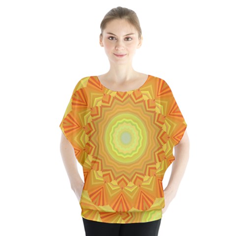 Sunshine Sunny Sun Abstract Yellow Batwing Chiffon Blouse by Ravend