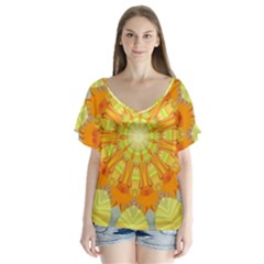 Sunshine-sunny-sun-abstract-yellow - V-neck Flutter Sleeve Top by Ravend