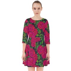 Seamless Pattern With Colorful Bush Roses Smock Dress by Ket1n9