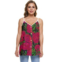 Seamless Pattern With Colorful Bush Roses Casual Spaghetti Strap Chiffon Top by Ket1n9