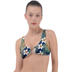 Seamless Pattern With Tropical Strelitzia Flowers Leaves Exotic Background Ring Detail Bikini Top by Ket1n9