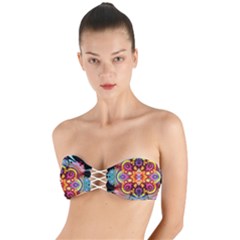 Pink Florales Muster Twist Bandeau Bikini Top by 2607694c