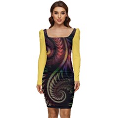 Gelb Fractal Women Long Sleeve Ruched Stretch Jersey Dress by 2607694c