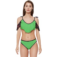 Grün Ruffle Edge Tie Up Bikini Set	 by 2607694c