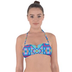 Checkerboard Square Abstract Tie Back Bikini Top by Ravend