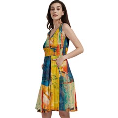 Wall Art Sleeveless V-neck Skater Dress With Pockets by Azkajaya