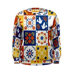 Mexican Talavera Pattern Ceramic Tiles With Flower Leaves Bird Ornaments Traditional Majolica Style Women s Sweatshirt by Ket1n9