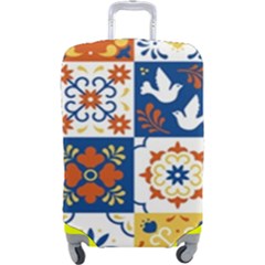 Mexican Talavera Pattern Ceramic Tiles With Flower Leaves Bird Ornaments Traditional Majolica Style Luggage Cover (large) by Ket1n9