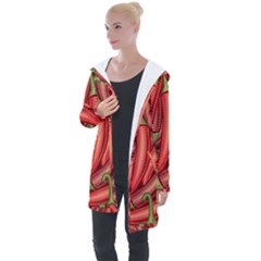 Seamless-chili-pepper-pattern Longline Hooded Cardigan by Ket1n9