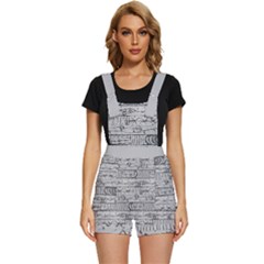 Black And White Hand Drawn Doodles Abstract Pattern Bk Short Overalls by dflcprintsclothing