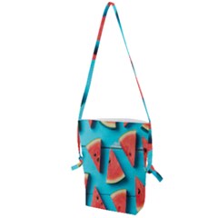 Watermelon Blue Background Folding Shoulder Bag by Azkajaya