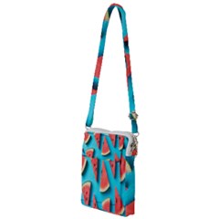 Watermelon Blue Background Multi Function Travel Bag by Azkajaya