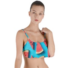 Watermelon Blue Background Layered Top Bikini Top  by Azkajaya