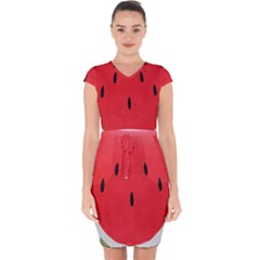 Watermelon Pillow Fluffy Capsleeve Drawstring Dress  by Azkajaya