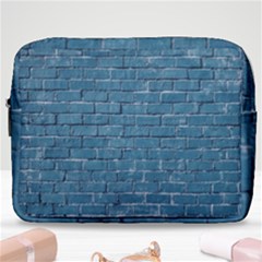 White And Blue Brick Wall Make Up Pouch (large) by Azkajaya