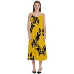 Yellow Regal Filagree Pattern Casual Spaghetti Strap Midi Dress by Azkajaya