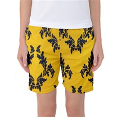 Yellow Regal Filagree Pattern Women s Basketball Shorts