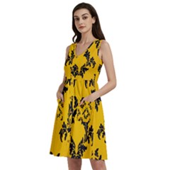 Yellow Regal Filagree Pattern Sleeveless Dress With Pocket by Azkajaya