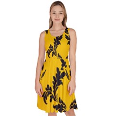 Yellow Regal Filagree Pattern Knee Length Skater Dress With Pockets by Azkajaya