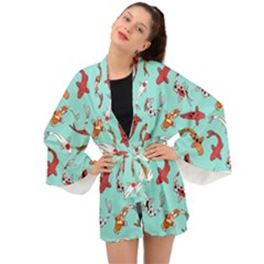 Pattern With Koi Fishes Long Sleeve Kimono by Ket1n9