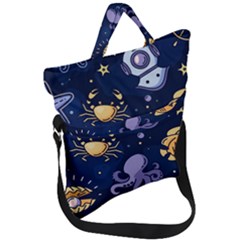 Marine Seamless Pattern Thin Line Memphis Style Fold Over Handle Tote Bag by Ket1n9