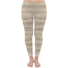 Vintage Beige Music Notes Classic Winter Leggings by Loisa77