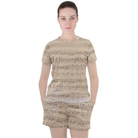 Vintage Beige Music Notes Women s T-shirt And Shorts Set by Loisa77