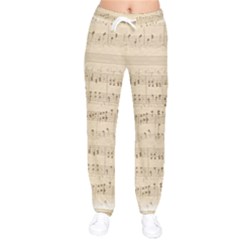 Vintage Beige Music Notes Women Velvet Drawstring Pants by Loisa77