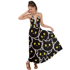 Cat Pattern Pet Drawing Eyes Backless Maxi Beach Dress by Loisa77