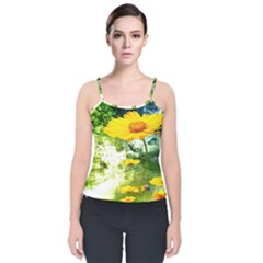 Yellow Flowers Velvet Spaghetti Strap Top by Ket1n9