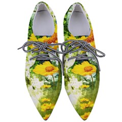 Yellow Flowers Pointed Oxford Shoes by Ket1n9