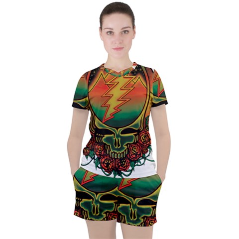 Grateful Steal Your Face Deadhead Hippie Logo Symbol Women s T-shirt And Shorts Set by Loisa77