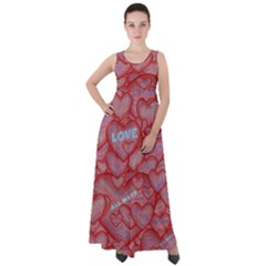 Love Hearts Valentine Red Symbol Empire Waist Velour Maxi Dress by Paksenen
