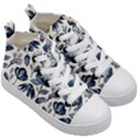 Indigo Watercolor Floral Seamless-pattern Kids  Mid-Top Canvas Sneakers View3