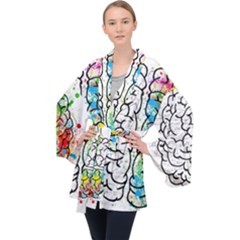 Brain Mind Psychology Idea Drawing Long Sleeve Velvet Kimono  by Loisa77